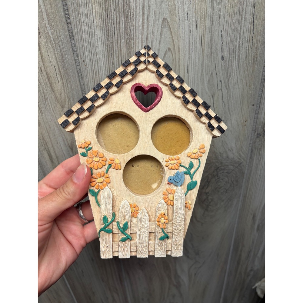 Russ Berrie Birdhouse Picture Frame 3 Opening Floral Picket Fence Heart 14630